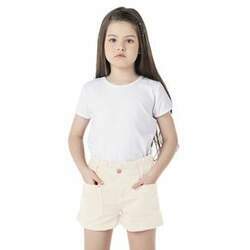 Short Meninas Jeans Off-White Clochard Elástico na Cintura