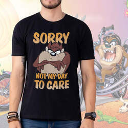Camiseta Unissex Masculina Looney Tunes Taz Tazmanian Sorry Not My Day To Care (Preta) Camisa Geek - CD