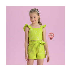 Conjunto Infantil Verde Neon Petit Cherie Flores Bordadas