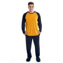 Pijama Masculino Adulto Raglan Longo em Malha - Mostarda e Marinho