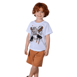 Conjunto Infantil Menino Skate Camiseta Branca e Short Mostarda - Destak