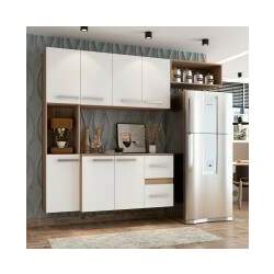 Cozinha Compacta 7 Portas 2 Gavetas Suspensa Armário e Balcão Jéssica Branco/Teka - Panorama Móveis