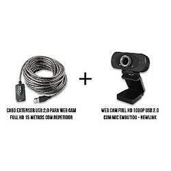 Cabo Extensor Usb 2 0 Para Webcam Full HD Blindado 15 metros Webcam Full HD Newlink 1080p kit live
