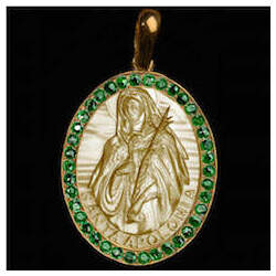 Medalha Santa Apolônia em ouro 18K cravejada de Esmeraldas