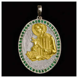Medalha São Geraldo em prata de Lei cravejada de Esmeraldas Mista
