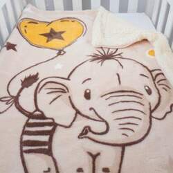 Cobertor Carneirinho Estampado Dupla Face Elefante Bege Baby Joy
