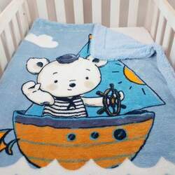 Cobertor Carneirinho Estampado Dupla Face Urso Marinheiro Baby Joy