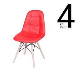 Conjunto 4 Cadeiras Eames DSW Botonê - Vermelha