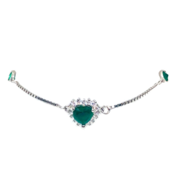 Pulseira em prata 925 com coração verde esmeralda