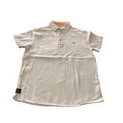 Camisa de linho bege botões detalhe laranja 1 1 12 anos