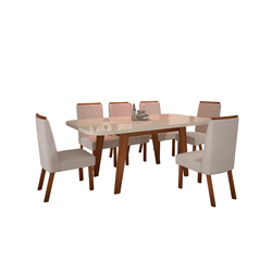 Mesa de Jantar Firenze com 6 Cadeiras em MDF Tampo com Vidro