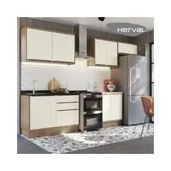 Cozinha Modulada Completa Herval Ten, 100% MDF 6 Peças com Tampo, 280 cm