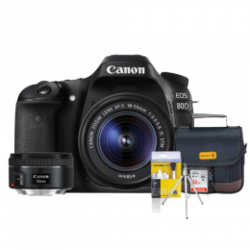 Canon 80D Kit Premium 18-55mm / 50mm Bolsa Cartão 32GB Mini Tripé Kit Limpeza