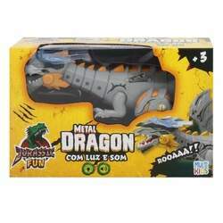 Jurassic Fun Metal Dragon Cinza com Luz e Som - Multikids BR1673
