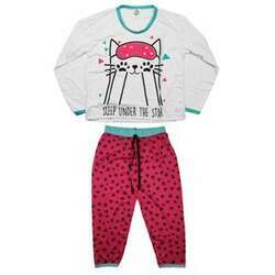 Pijama Infantil Longo Meia Malha Calça Pegadas Pink