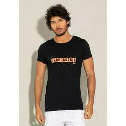 Camiseta manga curta for men slim unbreakable preto com silk laranja