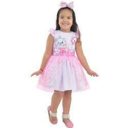 Vestido Gatinha Marie com Tule Rosa: Meninas de 6m a 10 Anos
