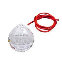 Prisma Esfera Multifacetada de Cristal Asfour 40mm Fio Vermelho