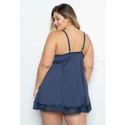 Camisola Plus Size Com Detalhe Em Renda Azul Marinho O59
