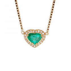 Gargantilha coração de esmeralda com diamantes em ouro