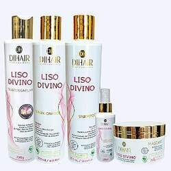 Kit Liso Divino Selagem 300g, Shampoo 300ml, Cond 300ml, Máscara 250g e Fluido Termoativado 120ml - DIHAIR
