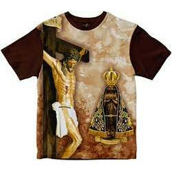 Camiseta Jesus e Nossa Senhora Aparecida Rainha do Brasil