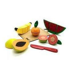 Coleção Comidinha - Kit 5 frutas Com Corte Faca Tabua
