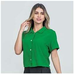 Camisa Cropped Feminina Com Botões Verde