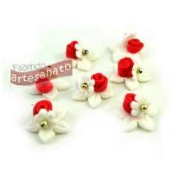 Flor De Biscuit Estrela Branco Com Vermelho R 1,87