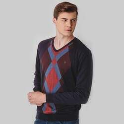 Suéter Masculino Tricô Premium Losango Scotland Gola V - AM