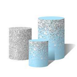 Trio Capas Para Cilindro Chuva de Glitter Prata Fundo Azul Claro C/ Elástico