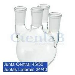Balão Fundo Redondo com 4 juntas - Junta Central 45/50 e Juntas Laterais Paralelas 24/40 Capacidade 1000 mL