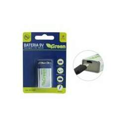 Bateria 9V 500mAh - Recarregável c/ Plug USB Micro-B - Green