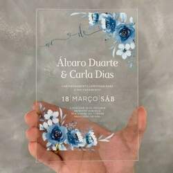 (0) Convite De Casamento em Acrílico Floral Azul 10x15cm