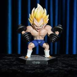Estátua Vegeta Super Saiyajin Com Halteres Fisiculturista Body Builder Malhando: Dragon Ball Z 17cm