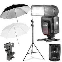 Kit Flash Godox TT560II com Rádio Flash para Canon Nikon Sony 2 Sombrinhas