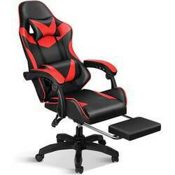 YSSOA Cadeira Gamer Reclinável e Giratória com Apoio Lombar e Cabeça, Preta e Vermelha