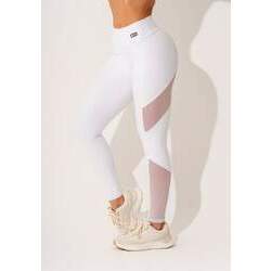 Legging fitness feminina branco com recortes em tule intense