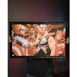 Quadro Canvas Com Moldura 80x50 Capitão América Iron Man Thor & Feiticeira Escarlate: Os Vingadores The Avengers