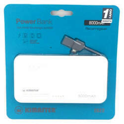 Bateria Extra Portátil Universal Power Bank Slim Kimaster Usb - E622 - 8000mAh - Branco