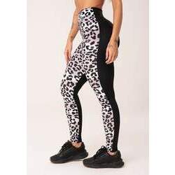 Calça legging wild preta com estampa de leopardo cinza