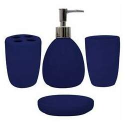 Conjunto de Acessórios para Banheiro em Cerâmica com 4 Peças Azul Marinho