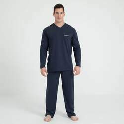 Pijama Longo Plus Size Malha Marinho 000 3813