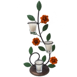Castiçal Rustico Artesanal Com Flores De Ferro De Varias Cores Para Decoração