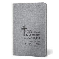 Bíblia Cruz Letra Normal AEC Capa PU Cinza Luxo