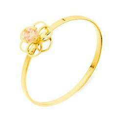 Anel de ouro infantil florzinha com pedra zircônia rosa