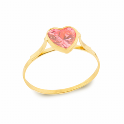 Anel de coração ouro 18k pedra 6mm rosa