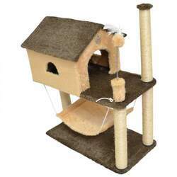 Arranhador Brinquedo Casa para Gatos dois andares com rede de pelúcia House Playground par