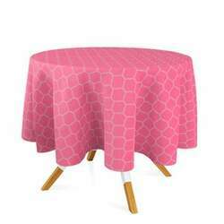 Toalha de Mesa Redonda em Tecido Jacquard Rosa Pink Chiclete Geométrico Tradicional