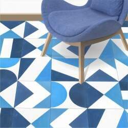 Adesivo piso ladrilho Mosaico Azul lavável antiderrapante